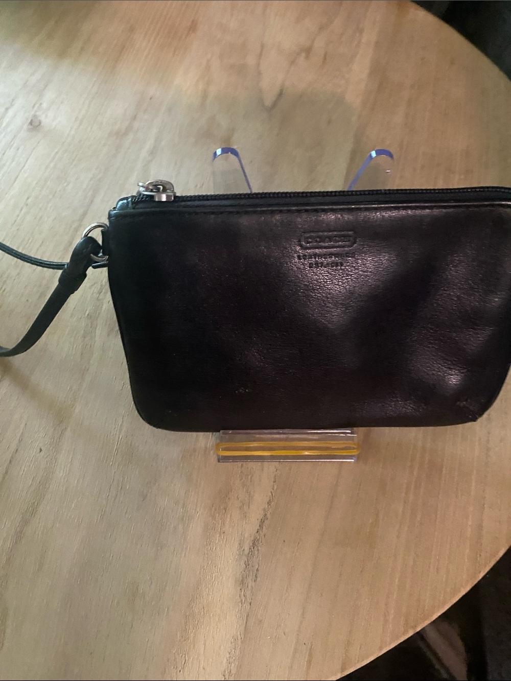 Coach Black Leather Zip Wristlet